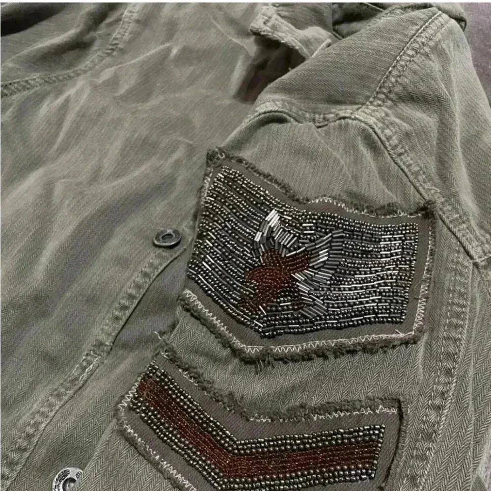 Free People Military Beaded Shirt Jacket Button Up Collard NWT Size Small - Picture 4 of 8